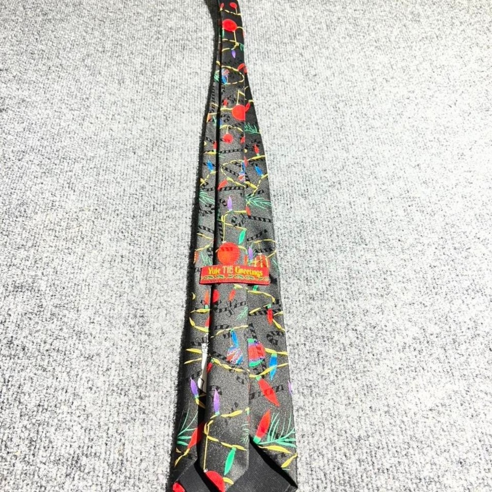 Yule Tie Greetings Mens Christmas Holiday Necktie Black Ornaments Lights OneSize